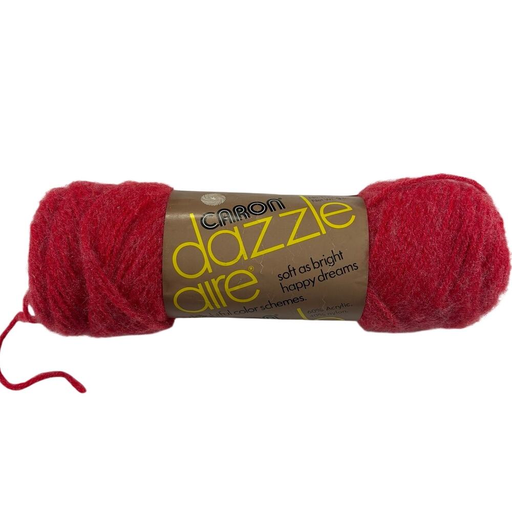 Vintage Caron Dazzle Aire Yarn Skein #2623 Red, Acrylic Nylon Blend